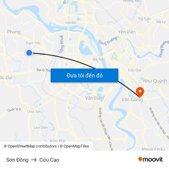 Sơn Đồng to Cửu Cao map