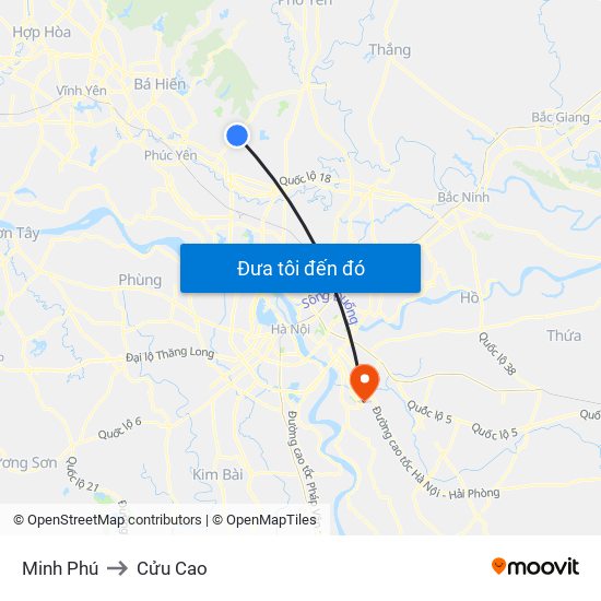 Minh Phú to Cửu Cao map
