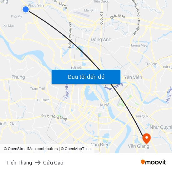Tiến Thắng to Cửu Cao map