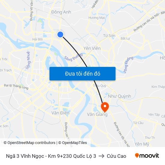 Ngã 3 Vĩnh Ngọc - Km 9+230 Quốc Lộ 3 to Cửu Cao map