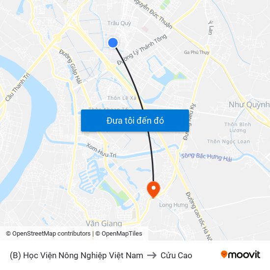 (B) Học Viện Nông Nghiệp Việt Nam to Cửu Cao map