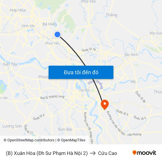 (B) Xuân Hòa (Đh Sư Phạm Hà Nội 2) to Cửu Cao map