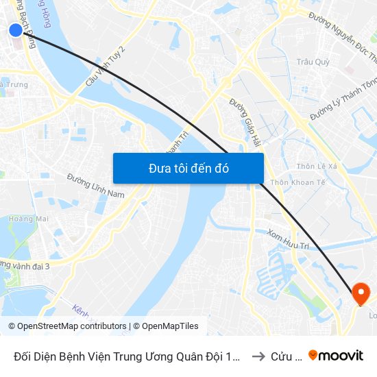 Đối Diện Bệnh Viện Trung Ương Quân Đội 108 - Trần Hưng Đạo to Cửu Cao map