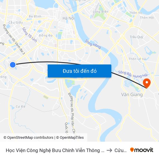 Học Viện Công Nghệ Bưu Chính Viễn Thông - Trần Phú (Hà Đông) to Cửu Cao map