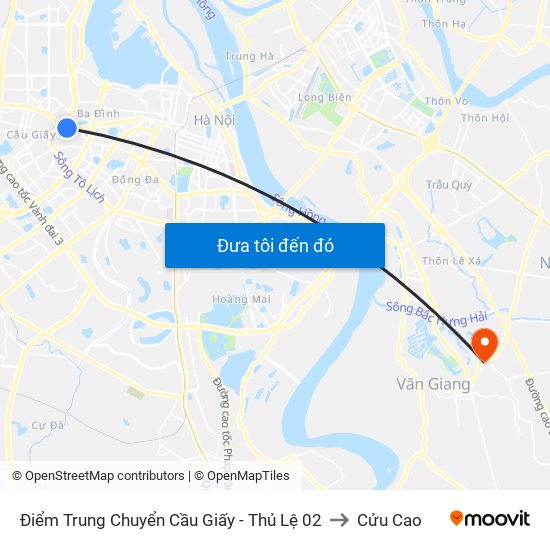 Điểm Trung Chuyển Cầu Giấy - Thủ Lệ 02 to Cửu Cao map