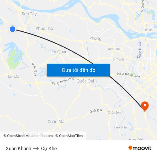 Xuân Khanh to Cự Khê map