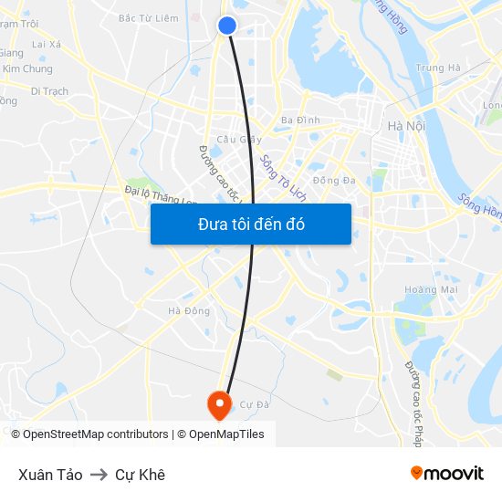 Xuân Tảo to Cự Khê map