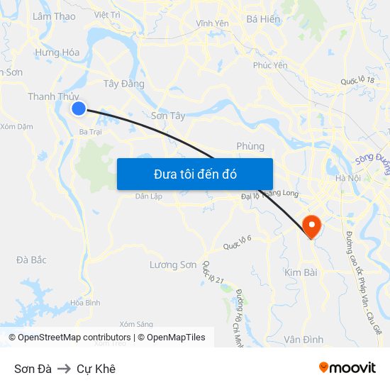 Sơn Đà to Cự Khê map