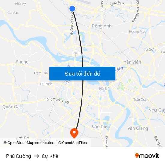 Phú Cường to Cự Khê map