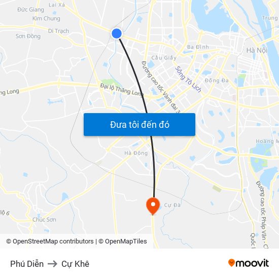 Phú Diễn to Cự Khê map