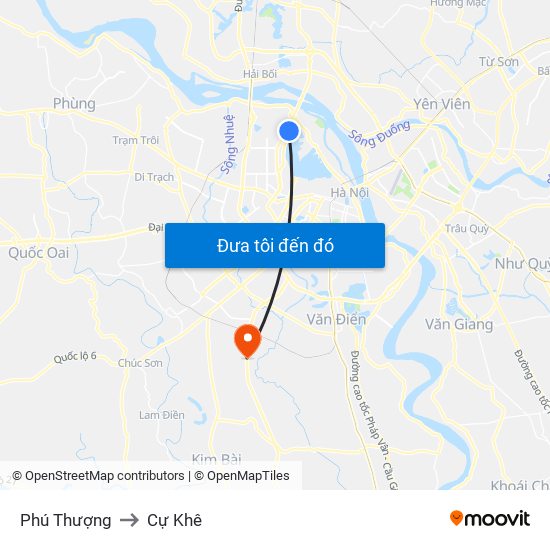 Phú Thượng to Cự Khê map