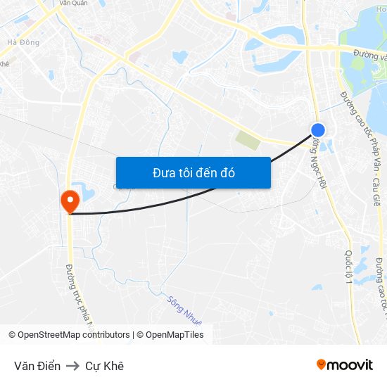 Văn Điển to Cự Khê map
