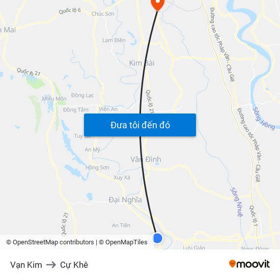Vạn Kim to Cự Khê map