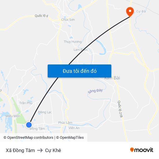 Xã Đồng Tâm to Cự Khê map