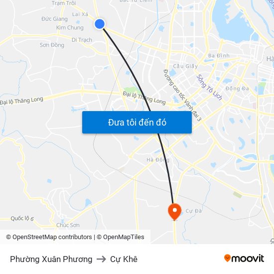 Phường Xuân Phương to Cự Khê map