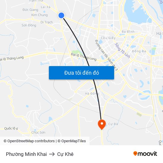 Phường Minh Khai to Cự Khê map