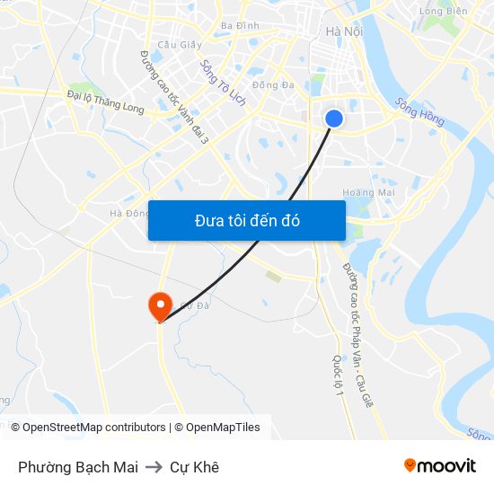 Phường Bạch Mai to Cự Khê map