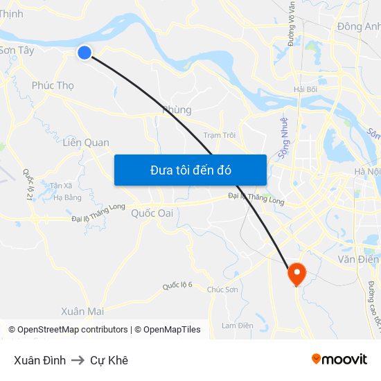 Xuân Đình to Cự Khê map