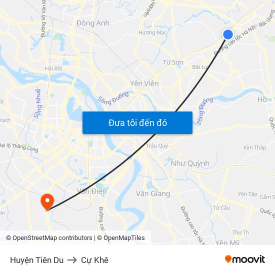 Huyện Tiên Du to Cự Khê map