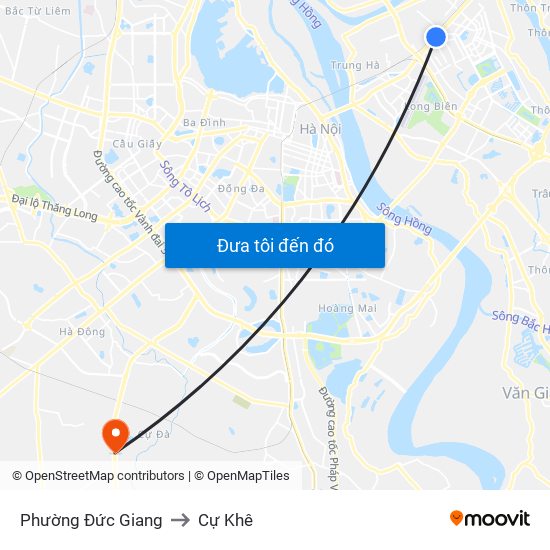 Phường Đức Giang to Cự Khê map