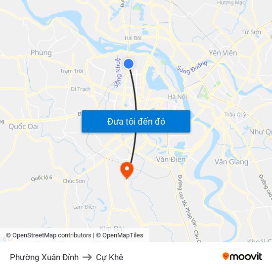 Phường Xuân Đỉnh to Cự Khê map