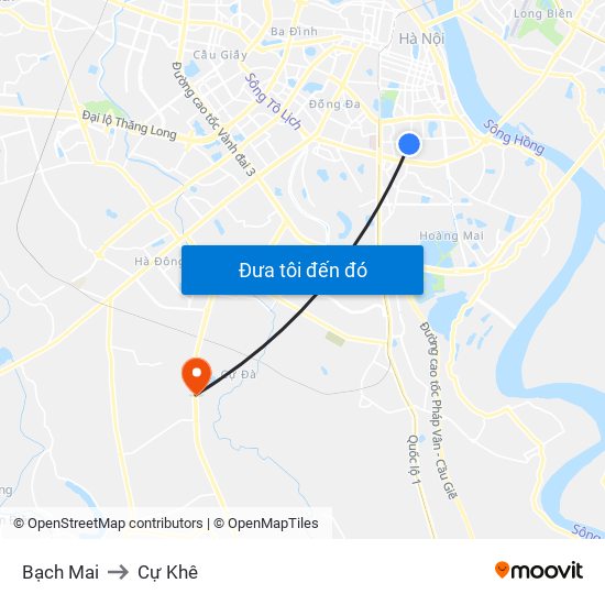 Bạch Mai to Cự Khê map