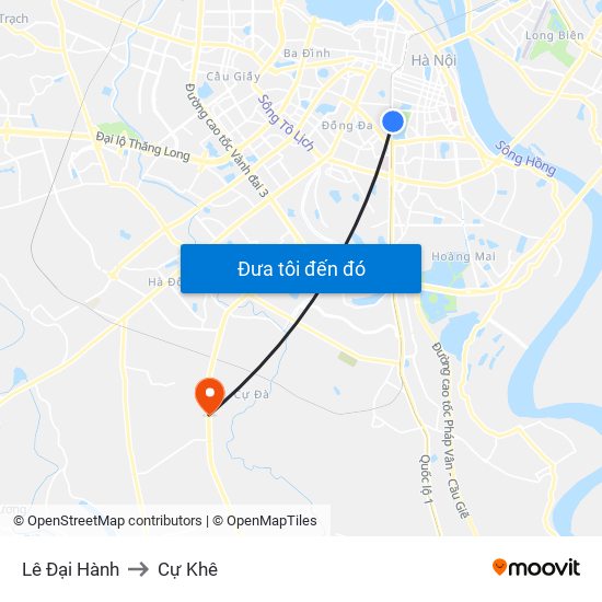 Lê Đại Hành to Cự Khê map