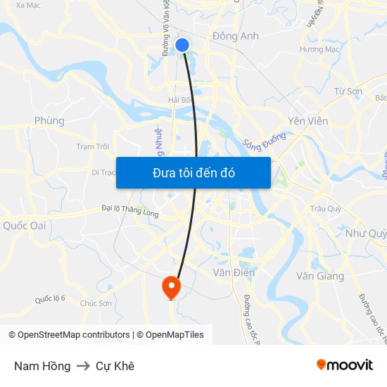 Nam Hồng to Cự Khê map