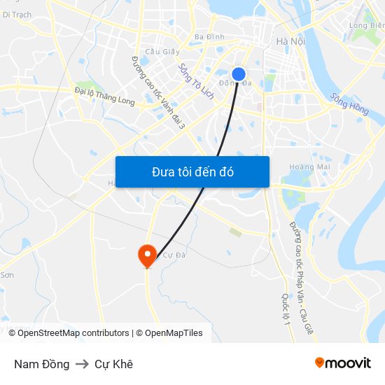 Nam Đồng to Cự Khê map