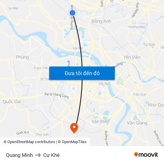 Quang Minh to Cự Khê map