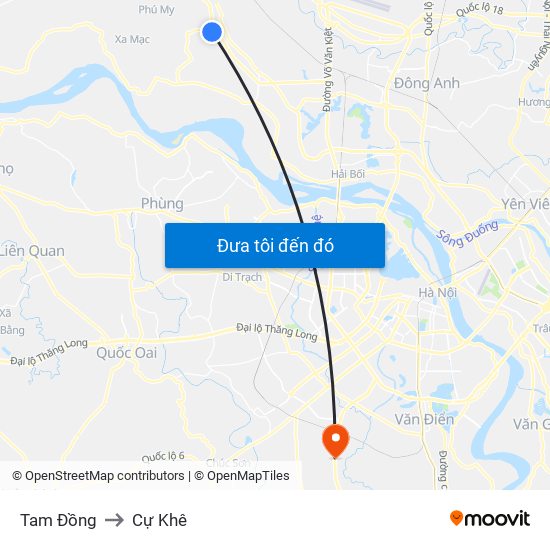 Tam Đồng to Cự Khê map