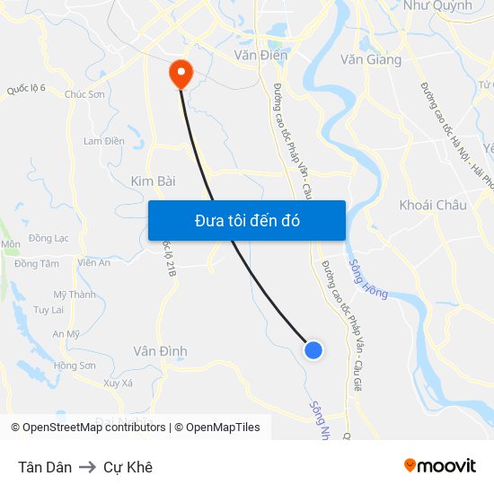 Tân Dân to Cự Khê map