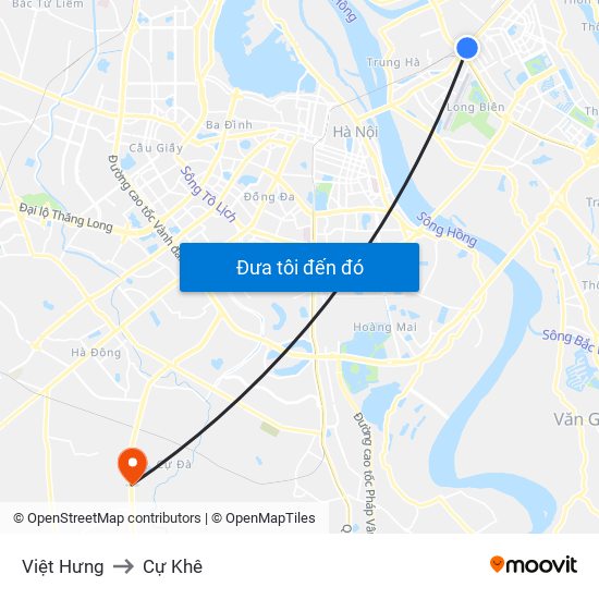 Việt Hưng to Cự Khê map