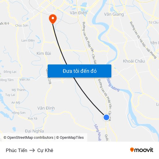 Phúc Tiến to Cự Khê map