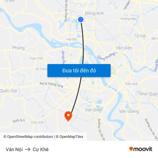 Vân Nội to Cự Khê map