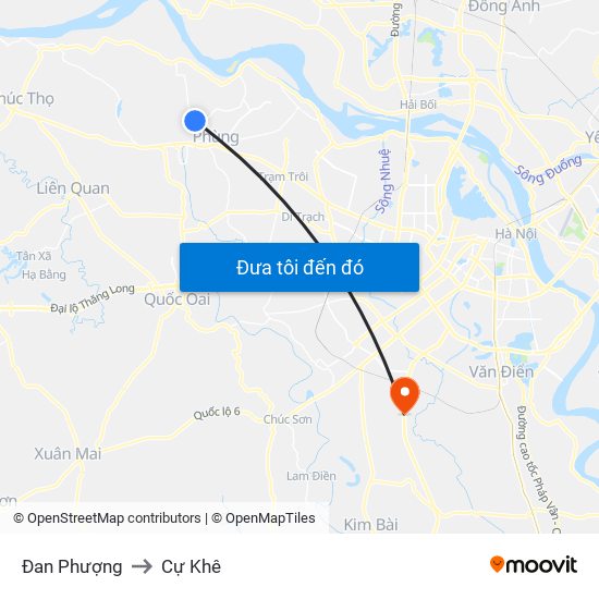 Đan Phượng to Cự Khê map