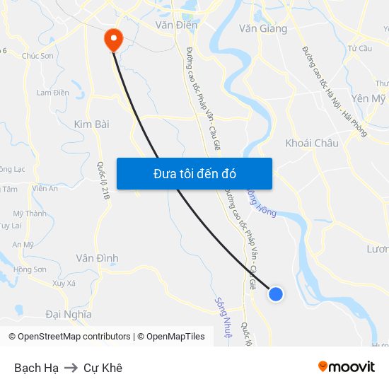 Bạch Hạ to Cự Khê map