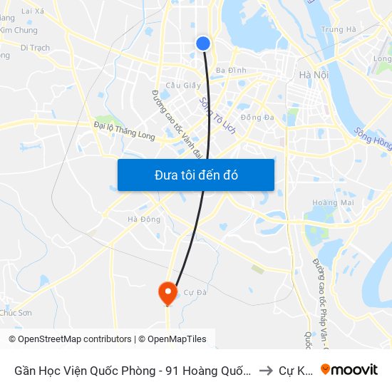 Gần Học Viện Quốc Phòng - 91 Hoàng Quốc Việt to Cự Khê map