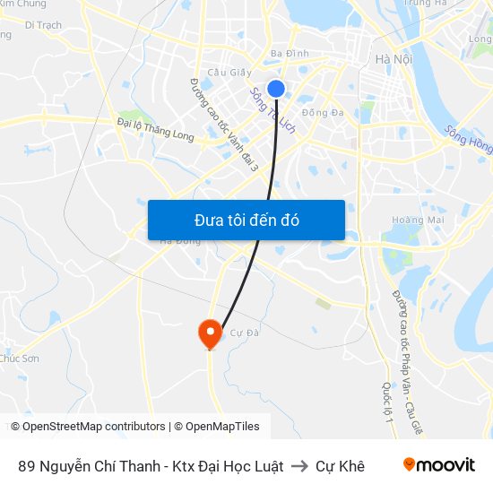 89 Nguyễn Chí Thanh - Ktx Đại Học Luật to Cự Khê map