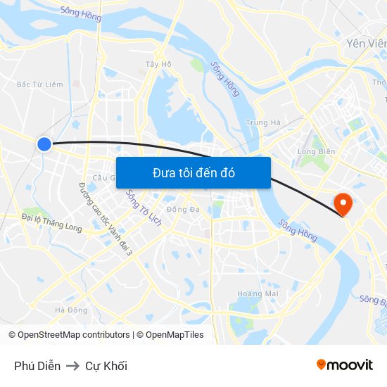 Phú Diễn to Cự Khối map