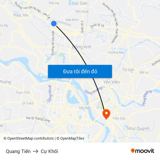 Quang Tiến to Cự Khối map