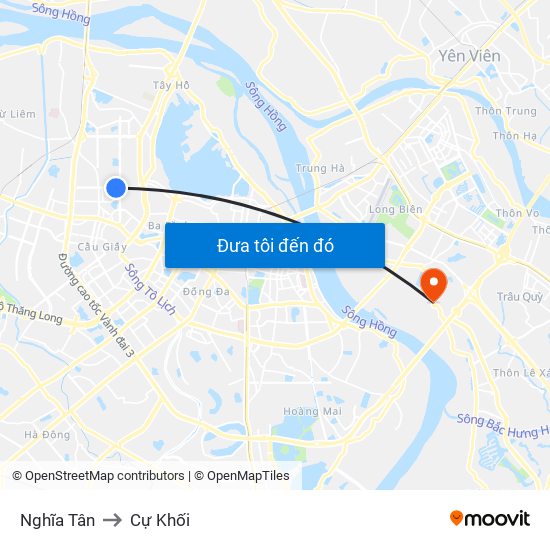 Nghĩa Tân to Cự Khối map