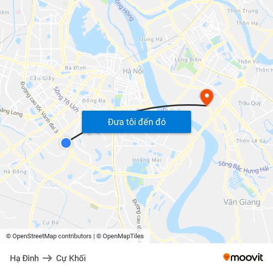 Hạ Đình to Cự Khối map