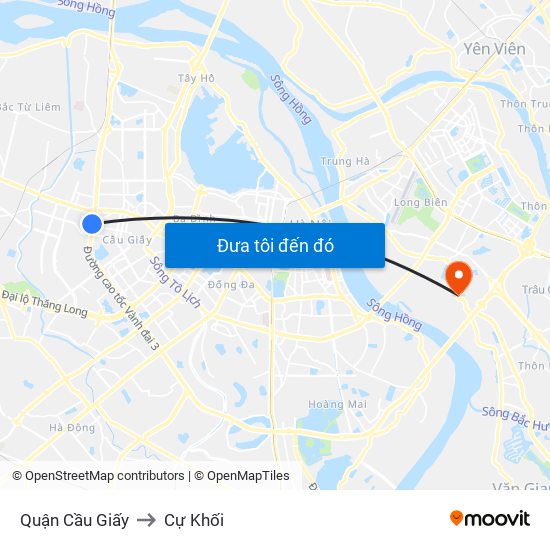 Quận Cầu Giấy to Cự Khối map