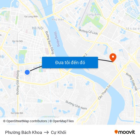 Phường Bách Khoa to Cự Khối map