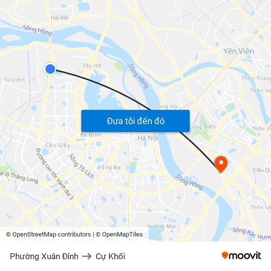 Phường Xuân Đỉnh to Cự Khối map