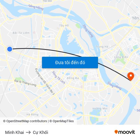 Minh Khai to Cự Khối map