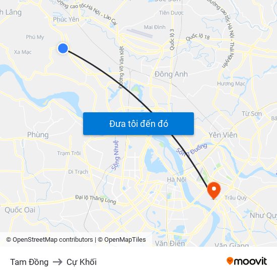 Tam Đồng to Cự Khối map