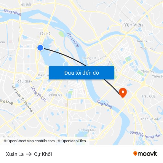 Xuân La to Cự Khối map