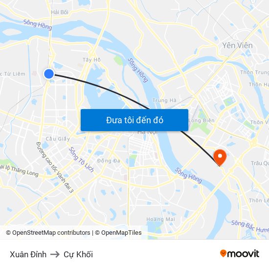 Xuân Đỉnh to Cự Khối map